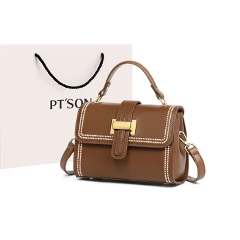 PT'SON Cow Leather With Synthetic Leather Handbag, Shoulder Bag, Crossbody Bag Regular Women's Brown