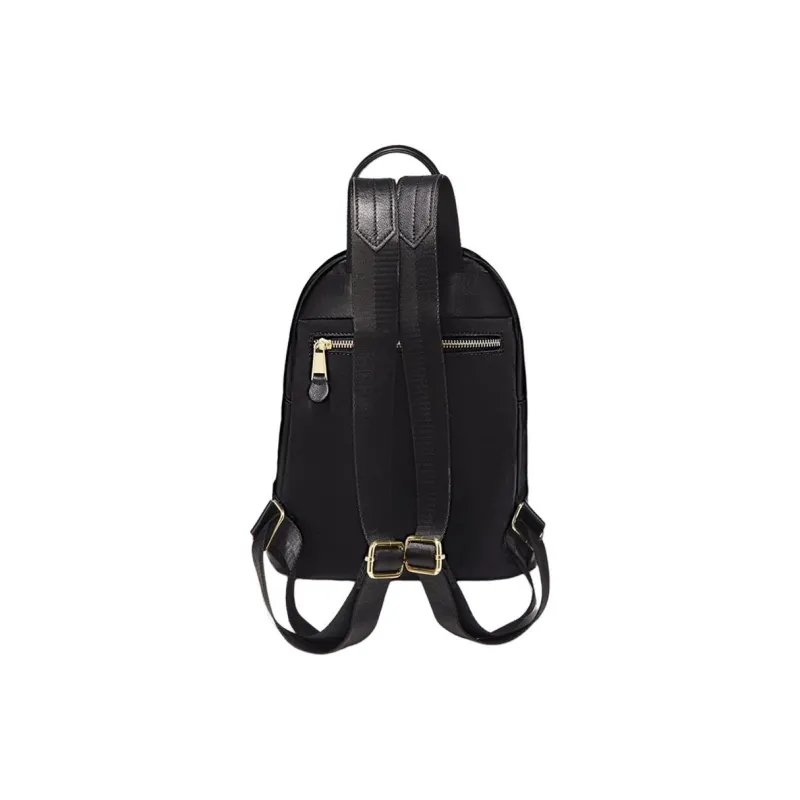 Marino Orlandi Fabric With Leather Patchwork Nylon Fabric Backpack Medium Size Women's Black/Khaki/Apricot-27