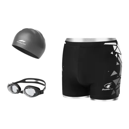 DOUBLEFISH Swimming Sets Polyester Elastane Seaside Pool Beach Men's Black