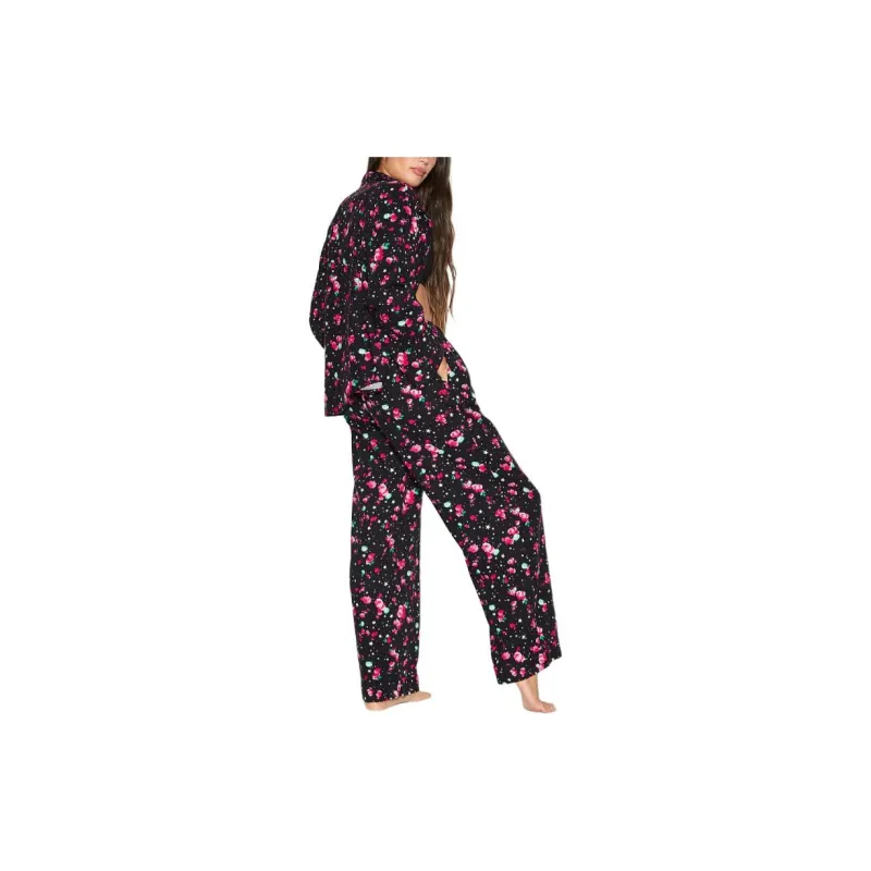 Victoria's Secret Pajama Set Women's Black Stars Floral Print-1
