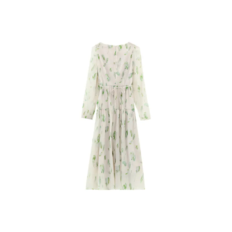 Fashion Long Sleeved Dress Women's Fresh Light Green-5