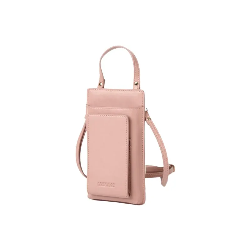 AMERICAN TOURISTER Polyurethane Cell Phone Pouch, Crossbody Bag Mini Women's Gray Pink-1