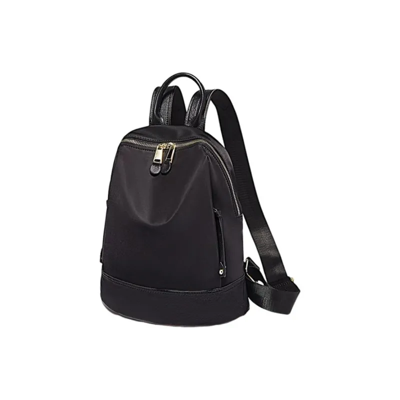 Marino Orlandi Fabric With Leather Patchwork Nylon Fabric Backpack Medium Size Women's Black/Khaki/Apricot-21
