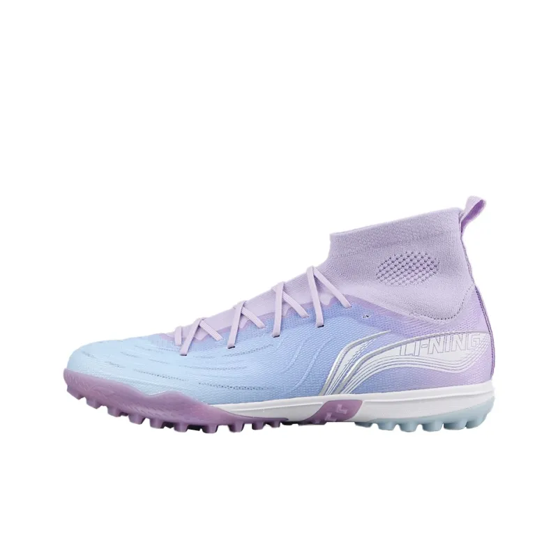 LiNing TF Rubber Broken Studs Artificial Ground Cushioned Slip Resistant Soccer Shoes Men's Blue Purple-0