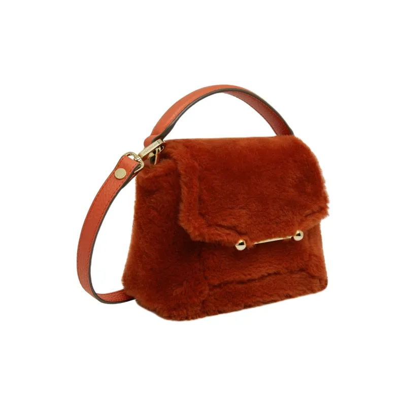 Strathberry Merino Sheepskin Grained Calfskin Shoulder Bag Crossbody Bag Handbag Small Size Women's Orange Red-1