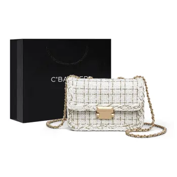 C°BANNER Fabric Chain Crossbody Small Square Bag Women's Ecru