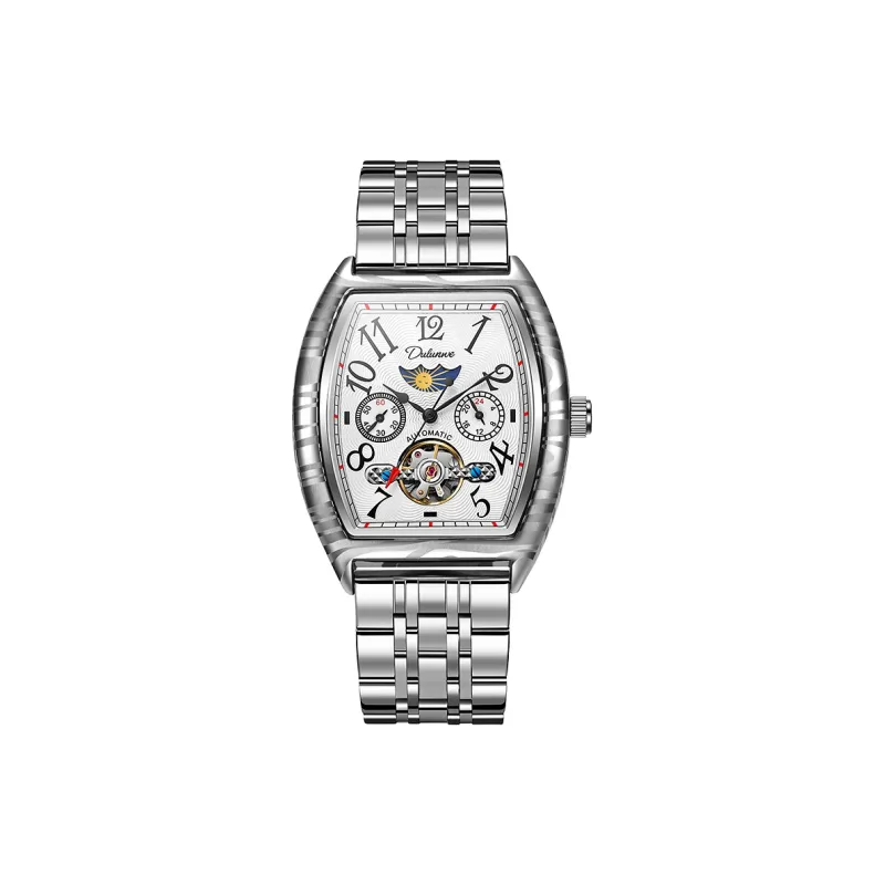 Dulunwe Automatic Mechanical Movement Steel Strap Watch Men's Watches White Dial-5