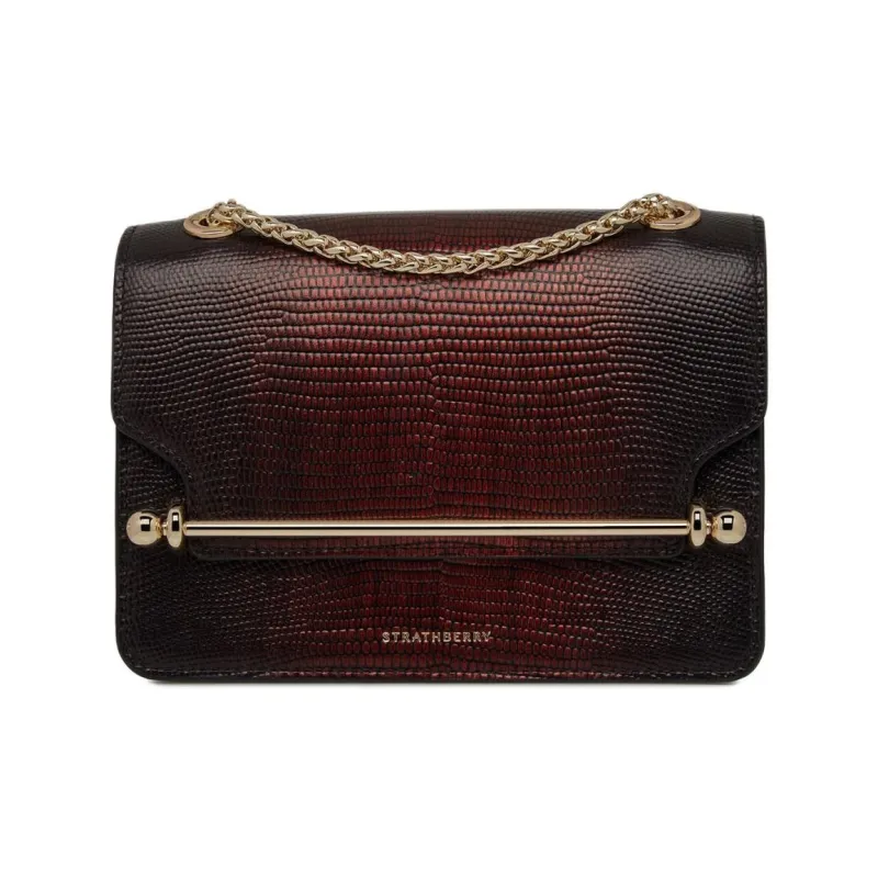 Strathberry Smooth Calf Leather Shoulder Bag Crossbody Bag Mini Women's Deep Red & Black-0
