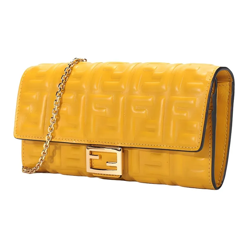 FENDI Baguette Nappa Leather Shoulder Bag Women's Yellow-1