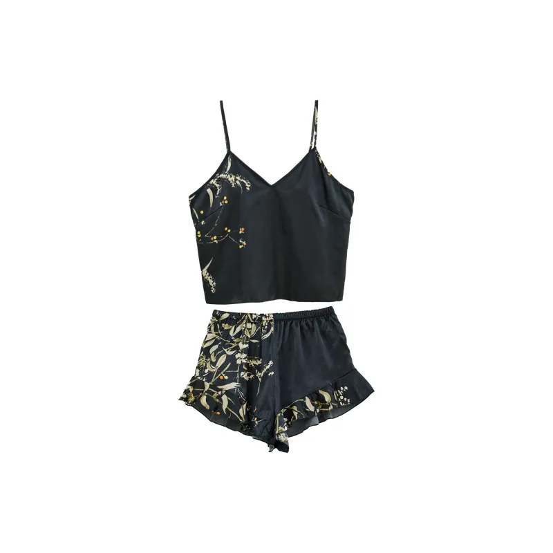 Flowers In Water Pajama Set Women's Black Cherry-4