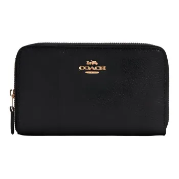COACH Zip Around Leather Circumferential Zip Closure Wallet Card Holder Medium Size Women's Pure Black