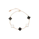 18K Gold Four-Leaf Clover Five Floral Bracelet (Tubas Black White)