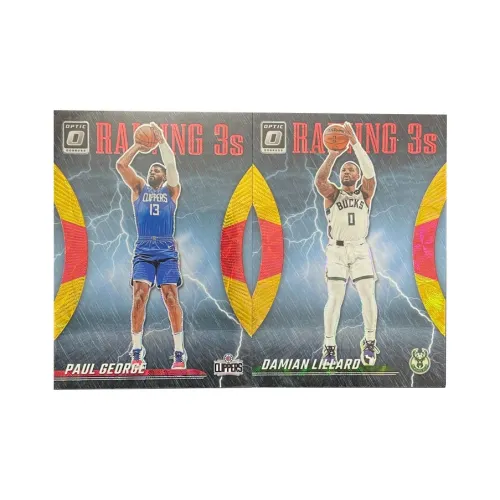 PANINI Lillard George 2023 24 Optic 30/99 76/99 Teca Three Quarter Rain Refringence Red Yellow Fold Sports Cards 2 Pcs