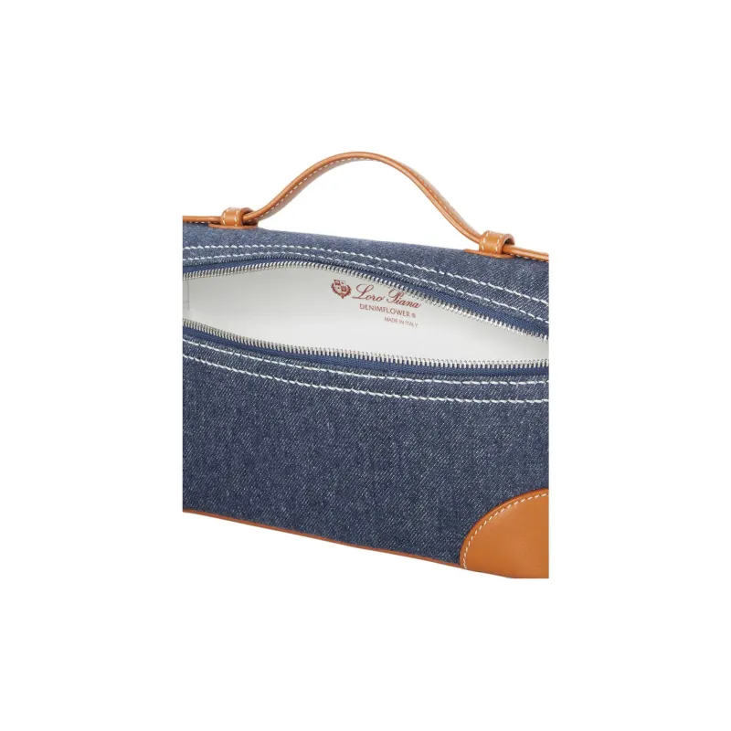 Loro Piana ExtraPocket Denim Shoulder Bag Crossbody Bag Handbag Regular Women's Wave Blue With Wheat Bran-5