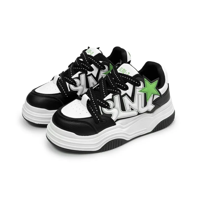 SLnU★3 Coverage Anti-Slip And Wear-Resistant Low-Top Skateboard Shoes Men's Black White-2