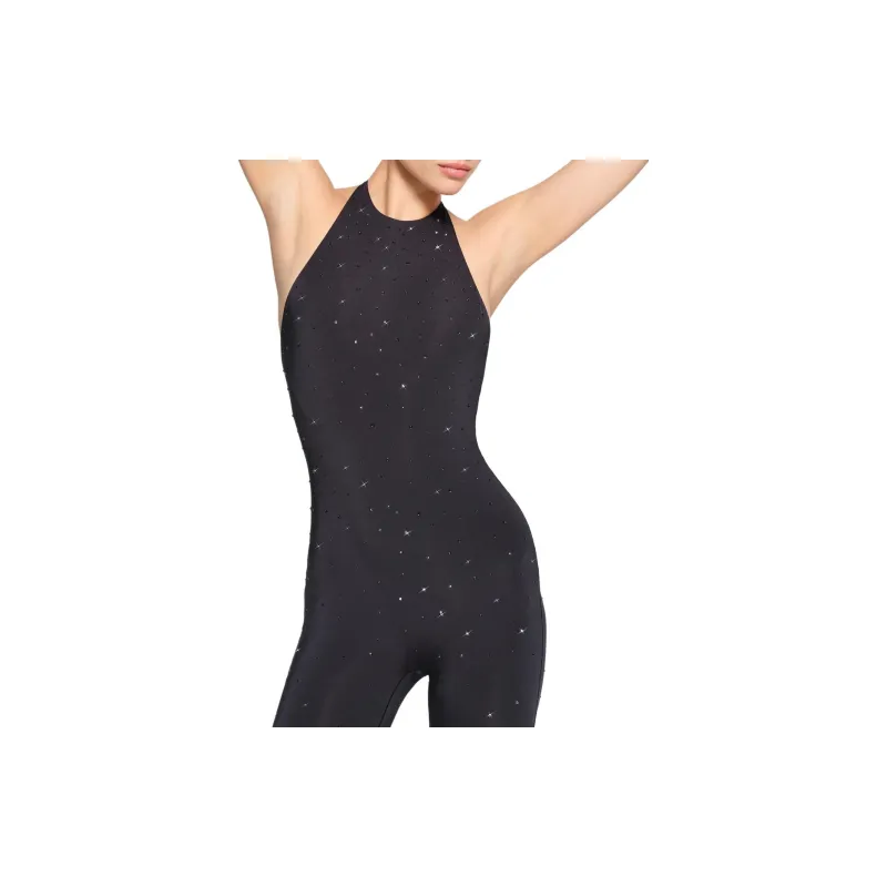 Skims X Swarovski Jelly Sheer Halter Catsuit Onyx-6
