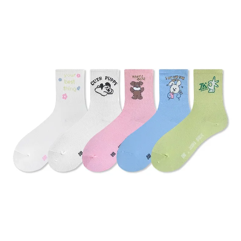 COTTON CHEESE Mid Calf Socks Women's 5 Pack-1