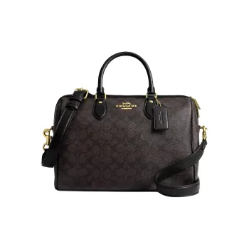 COACH Rowan Coated Canvas Crossbody One Shoulder Handbags Large Size Women's Walnut Wood With Black Accents