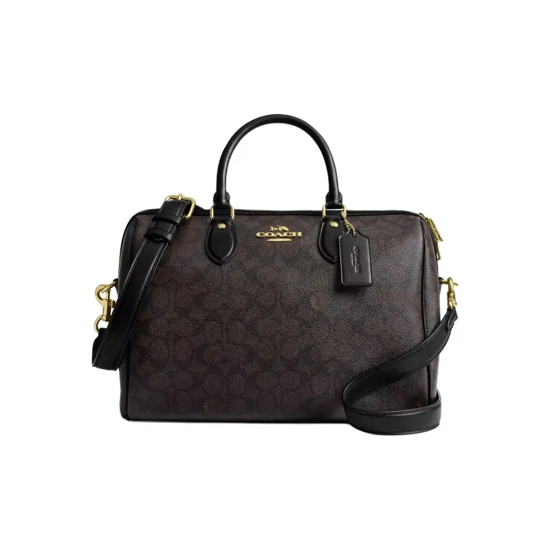 COACH Rowan Coated Canvas Crossbody One Shoulder Handbags Large Size Women's Walnut Wood With Black Accents-0