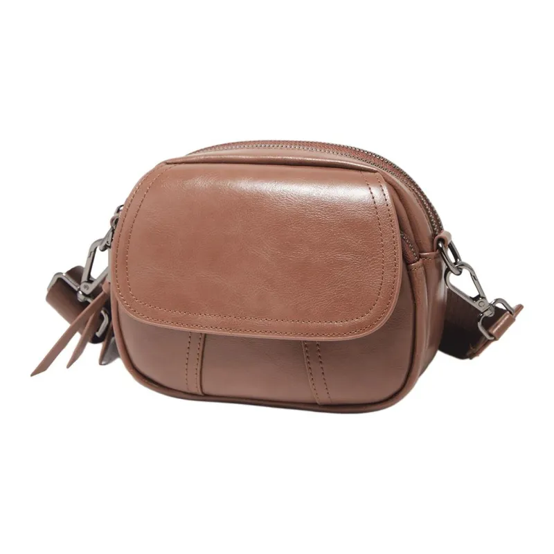 Marino Orlandi Cow Leather Small Round Bag, Small Square Bag, Shoulder Bag Trumpets Women's Coffee-2