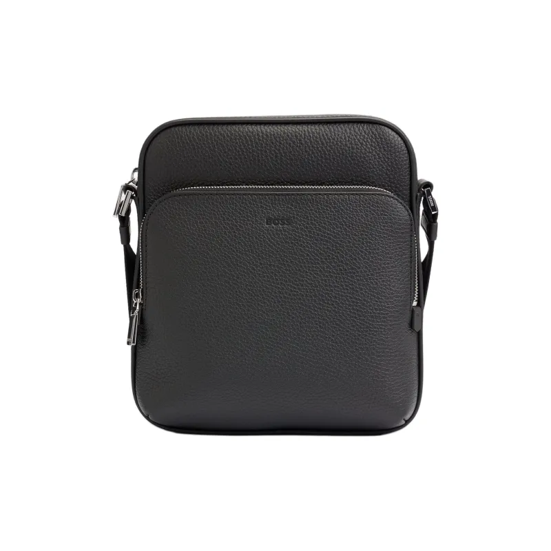 HUGO BOSS Leather Shoulder Bag, Crossbody Bag Men's Black-0