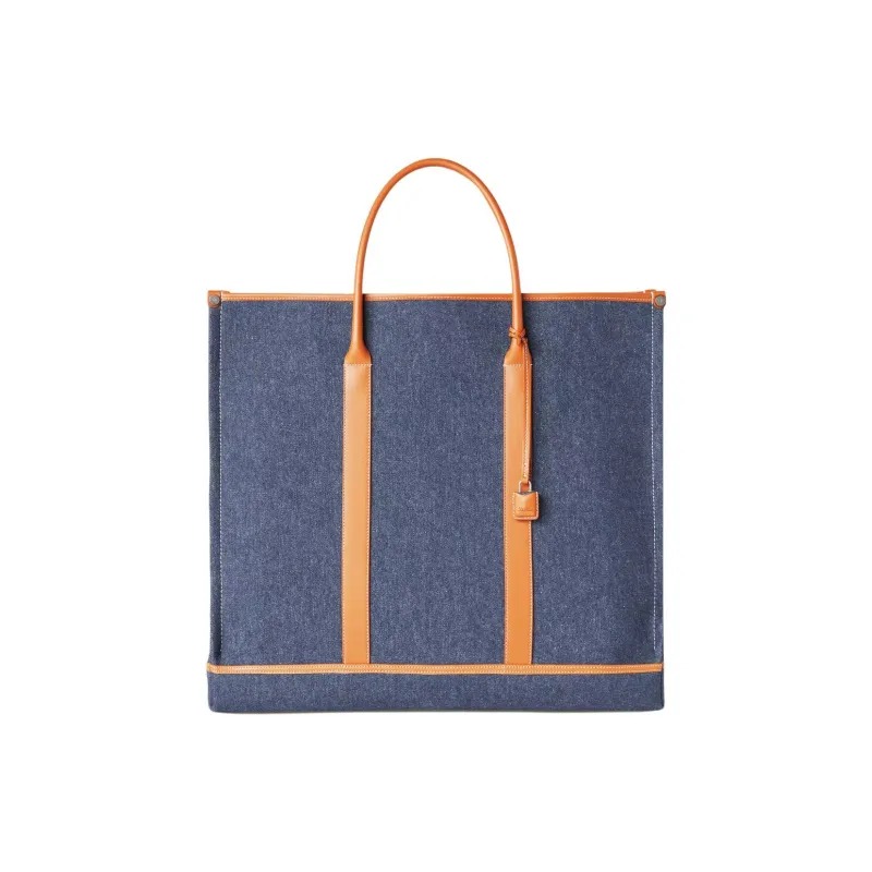 Loro Piana Cotton And Linen Blend Tote Bag Shopping Bag Handbag Large Size Men's Wave Blue-0