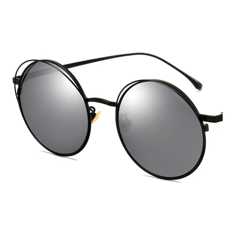SEROVA Alloy Metal Round Sunglasses Unisex Rose Gold Black-5