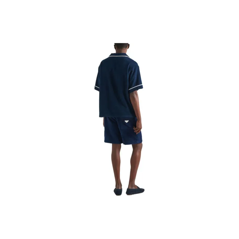 PRADA Logo-plaque Terry-cloth Polo Shirt-4