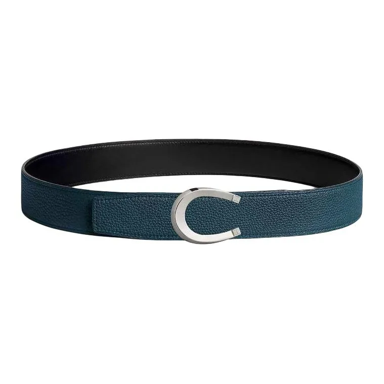 HERMES Calfskin Leather Belts Men's Black Width  3.8CM-1