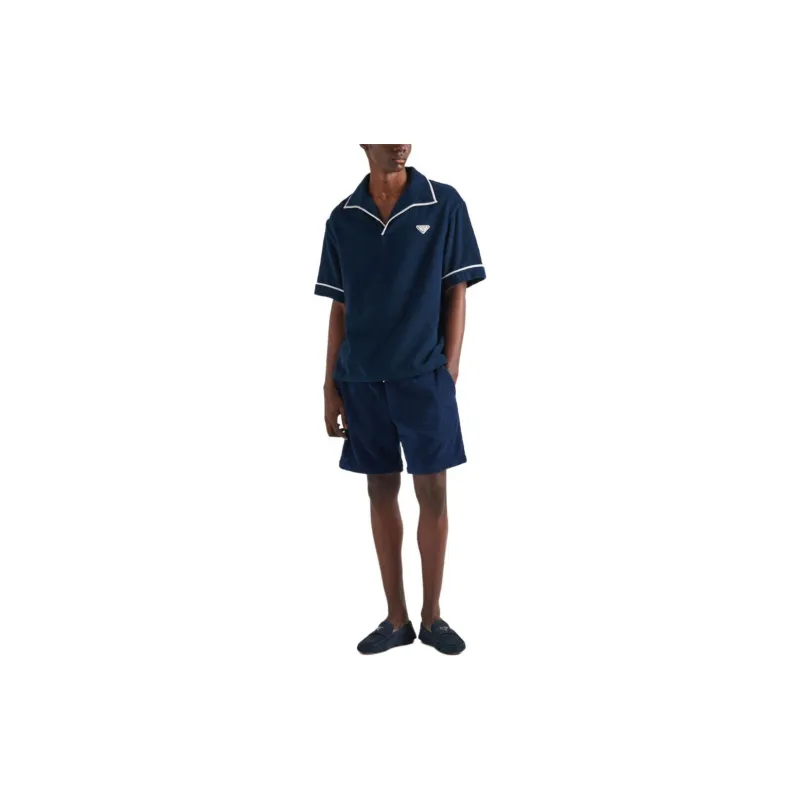 PRADA Logo-plaque Terry-cloth Polo Shirt-3