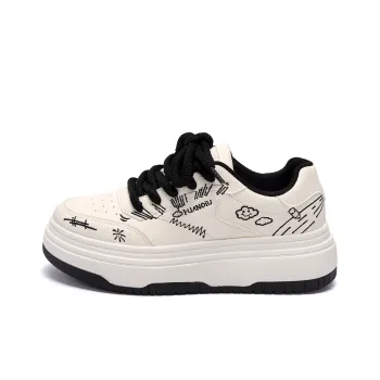HUANQIU Year Of The Snake Limited Edition Anti Slip Wear Resistant Low Top Skateboard Shoes Women's Beige Black