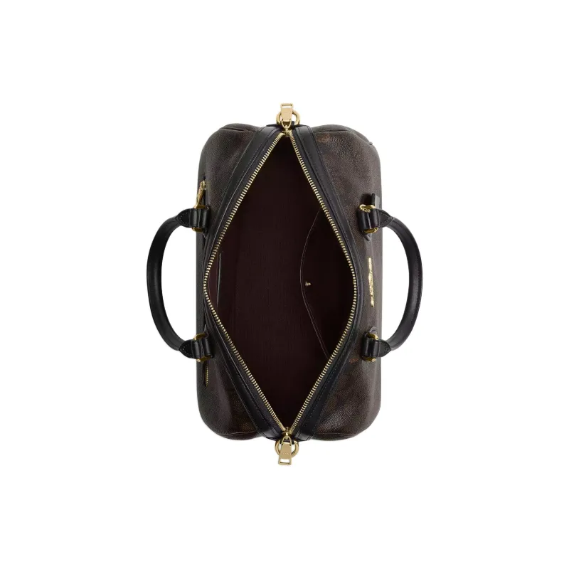COACH Rowan Coated Canvas Crossbody One Shoulder Handbags Large Size Women's Walnut Wood With Black Accents-2