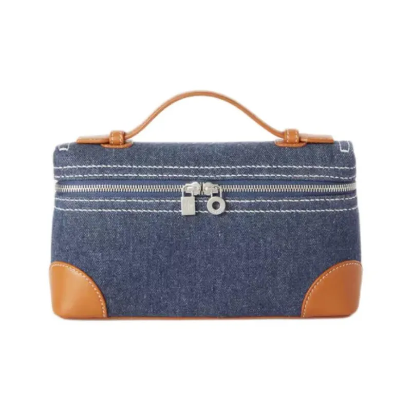 Loro Piana ExtraPocket Denim Shoulder Bag Crossbody Bag Handbag Regular Women's Wave Blue With Wheat Bran-0