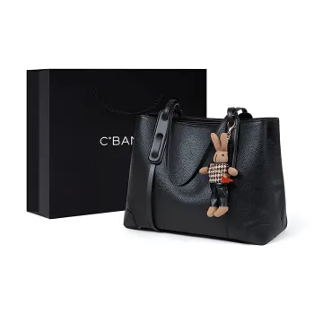 C°BANNER Cow Leather With Synthetic Leather Shoulder Bag Large Size Women's Black