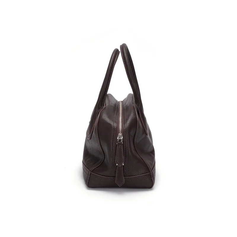 SHEPOK Vegetable Tanned Cow Leather Bowling Bag Shoulder Bag Handbag Women's Coffee/Black/Burgundy/China Red-5