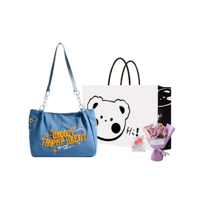 NX DOUGHNUT Fabric Shoulder Bag Regular Women's Ecru/Black/Blue-19