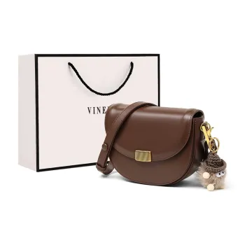 VINEY Cow Leather Patchwork Synthetic Leather Saddle Bags Shoulder Bags Regular Women's Coffee