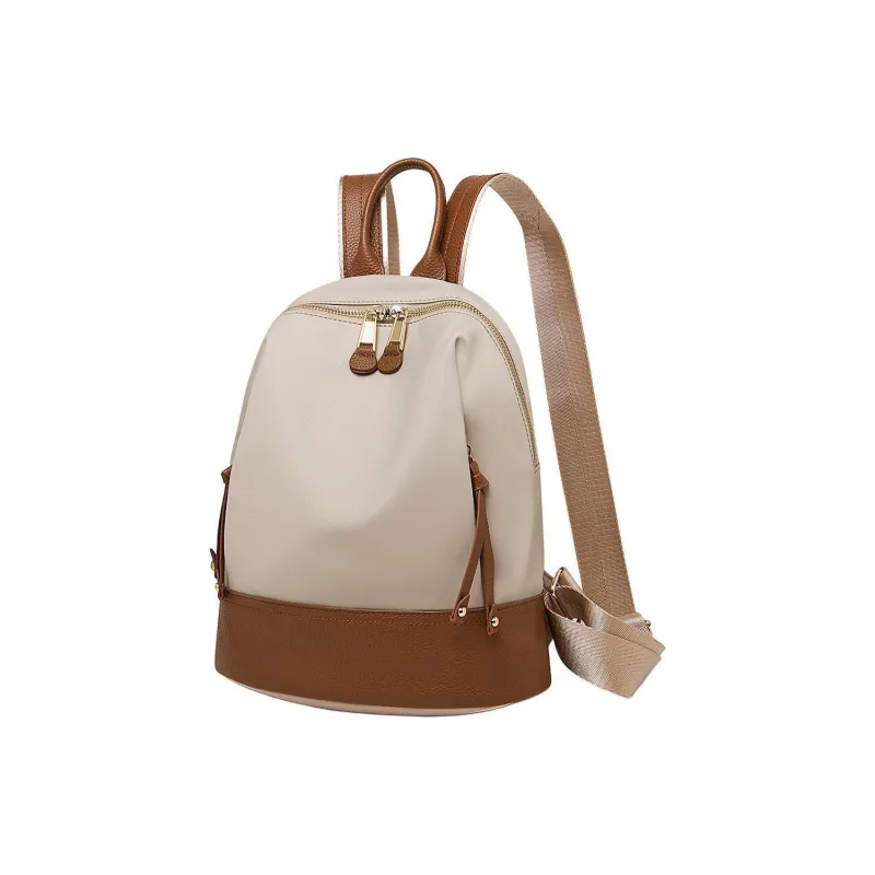 Marino Orlandi Fabric With Leather Patchwork Nylon Fabric Backpack Medium Size Women's Black/Khaki/Apricot-42