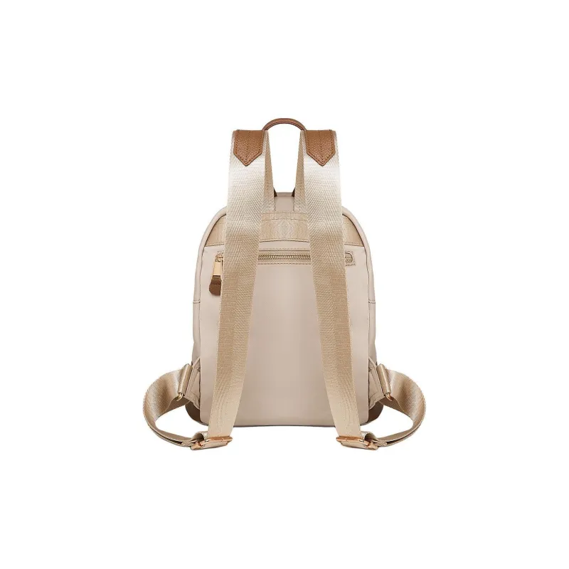 Marino Orlandi Fabric With Leather Patchwork Nylon Fabric Backpack Medium Size Women's Black/Khaki/Apricot-46