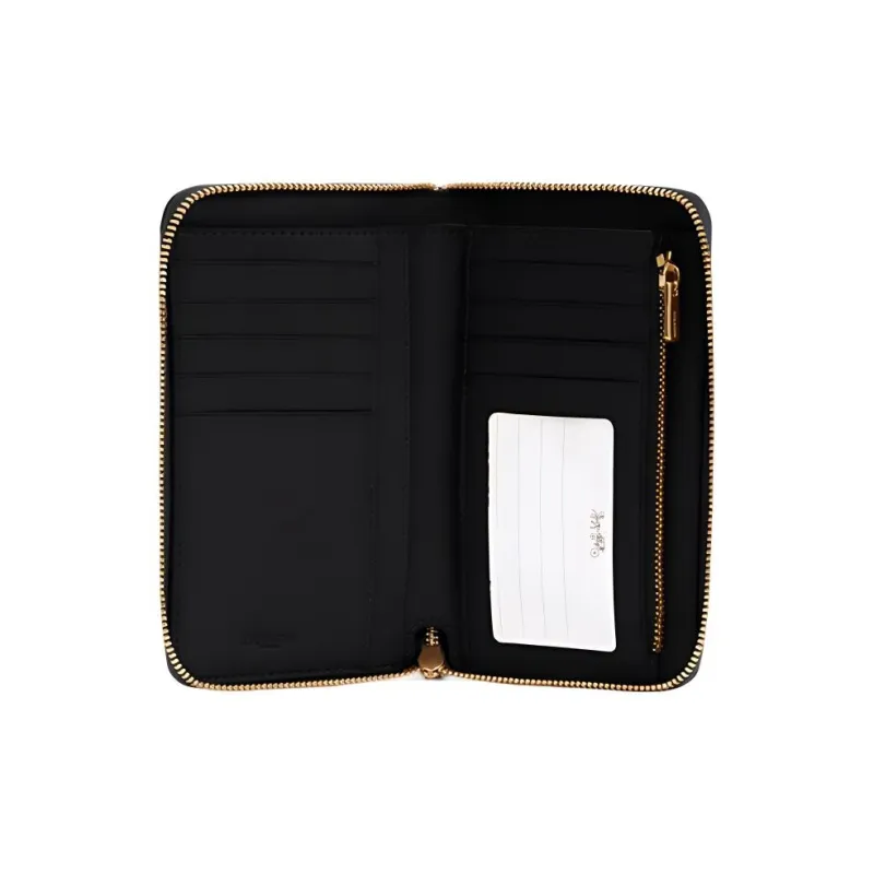 COACH Zip Around Leather Circumferential Zip Closure Wallet Card Holder Medium Size Women's Pure Black-1
