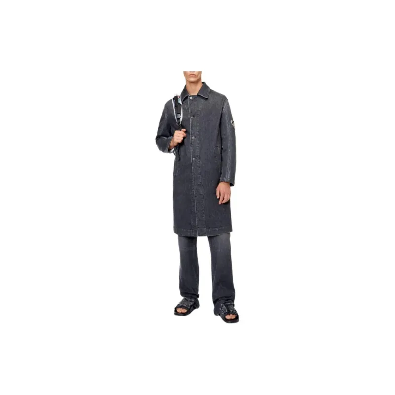DIESEL Long Jacket With Cut-Out Metal D Logo Denim Jacket Men's Dark Gray-2