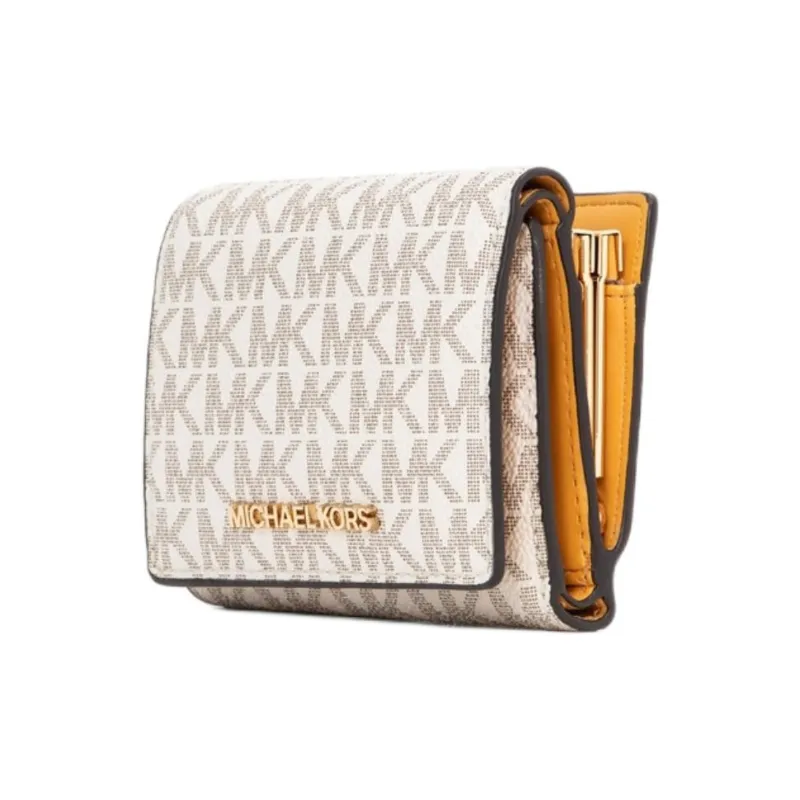 MICHAEL KORS Jet Set Travel Coated Canvas Wallet Medium Size Women's White & Yellow-1