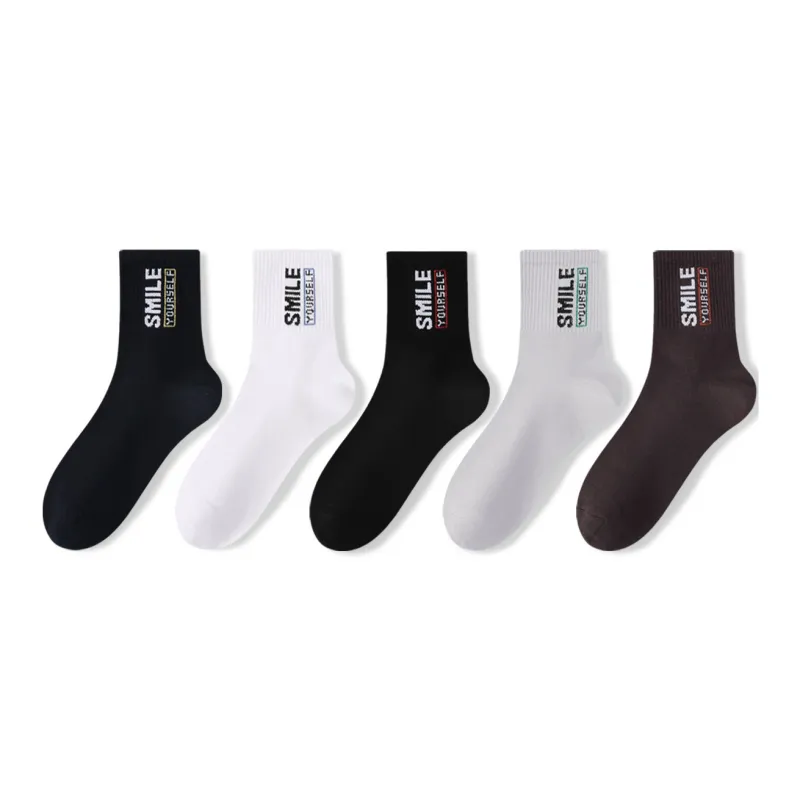 H YXIANG Mid Calf Socks Men's 5 Pack Mixed Color-4