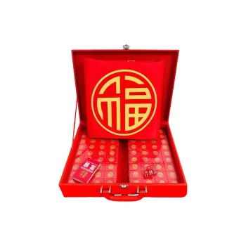 Imono Hand Crafted Mahjong Tile Home Red Round Gold Fu Party Mahjong Board Games