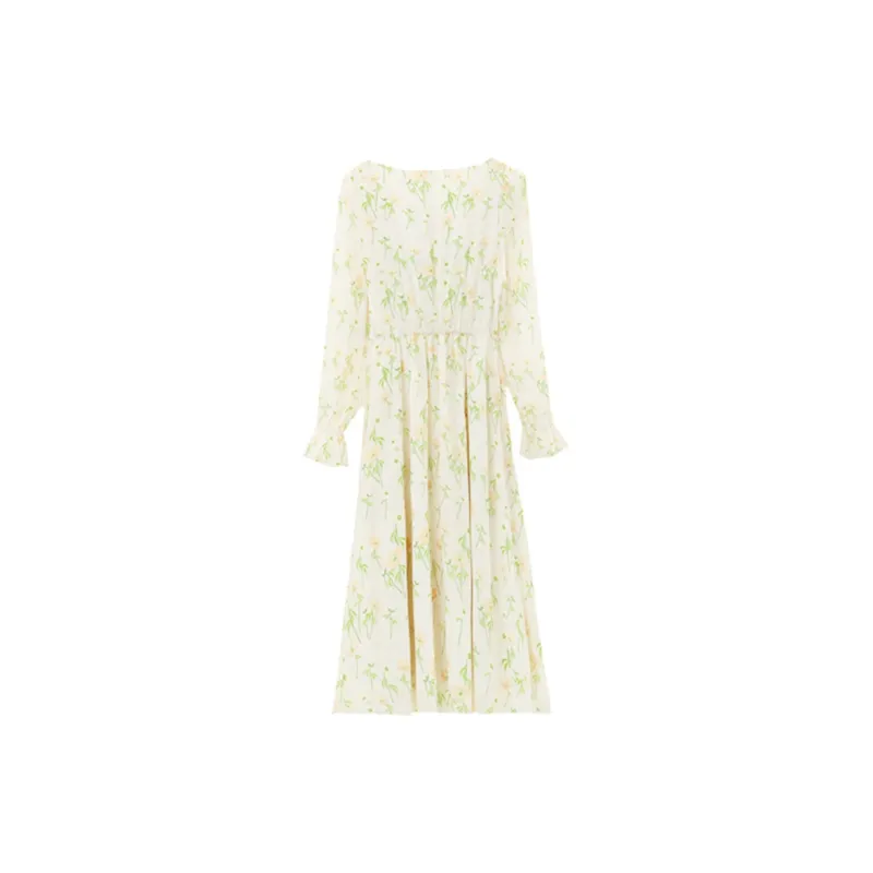 ARIADNAW STUDIO Long Sleeved Dress Women's Apricot Floral-1