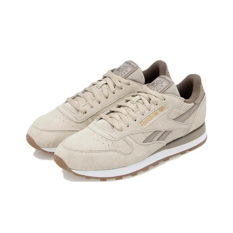Reebok Classic Leather Anti Slip Wear Resistant Low Top Casual Shoes Unisex Beige-3