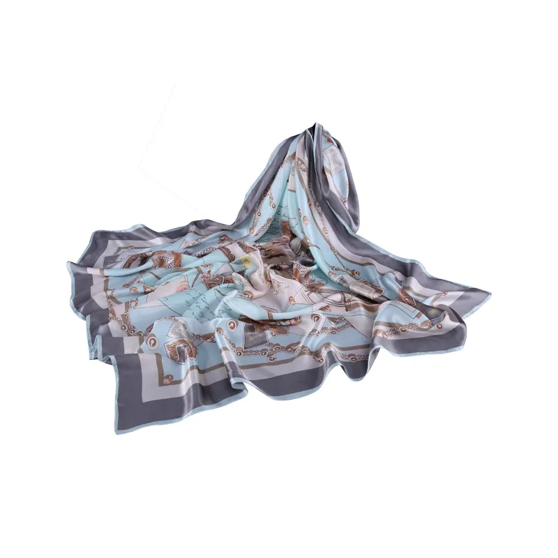 Shanghai Story 100% Mulberry Silk Scarves Women's Blue White, Gift Box Set-34