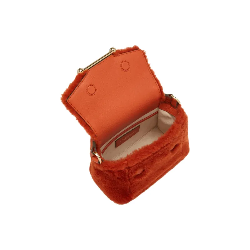 Strathberry Merino Sheepskin Grained Calfskin Shoulder Bag Crossbody Bag Handbag Small Size Women's Orange Red-3