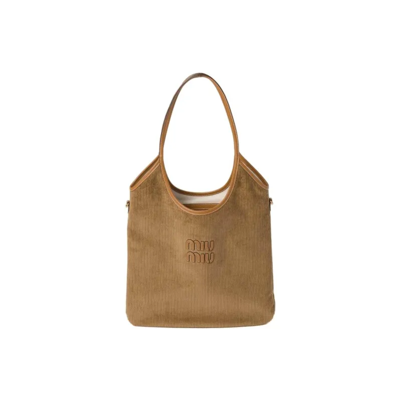 MIU MIU Corduroy Tote Bag Shopping Bag Shoulder Bag Handbag Women's Cinnamon Brown-0