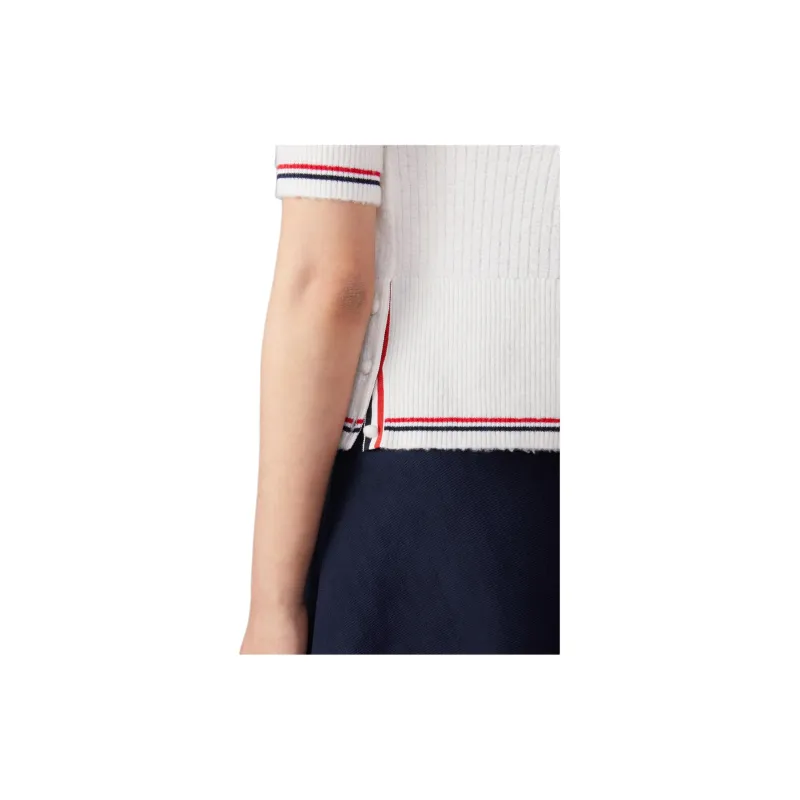 THOM BROWNE Rwb Striped Knitted Polo Shirt-1